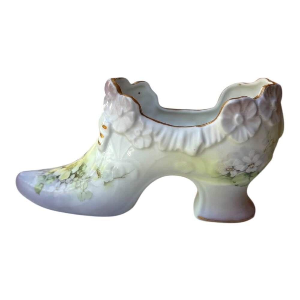 Andrea‎ by Sadek Porcelain Victorian Boot Shoe Figurine Floral Gold Trim 11725